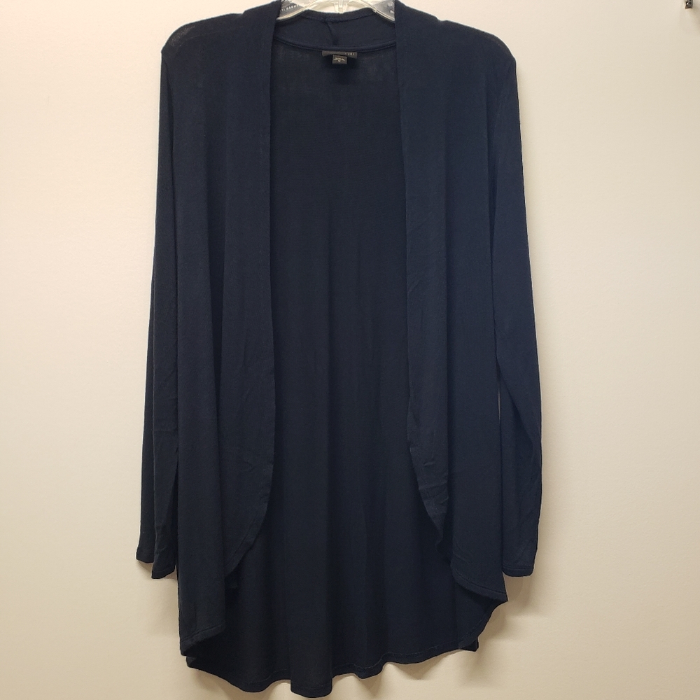 J. Jill Wearever Collection Open Front Cardigan Draped Knit Size M Navy Layering